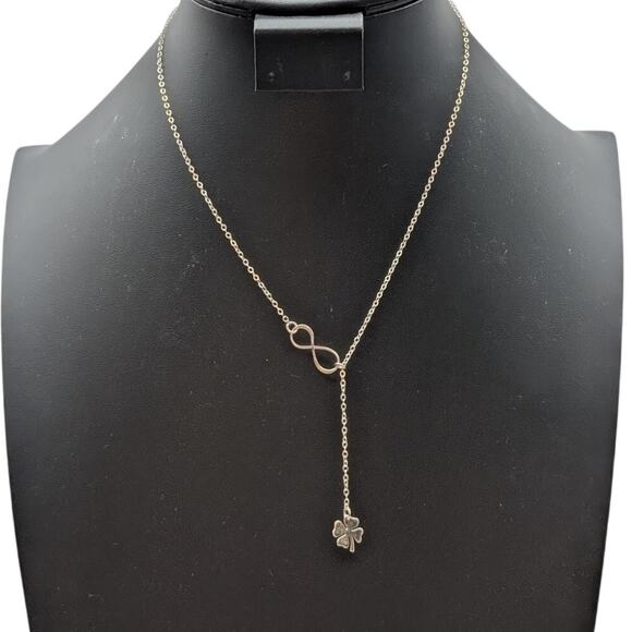 925 Sterling Silver Infinity Four Leaf Clover Lariat 16.75"-18.75" Necklace - Picture 6 of 6